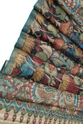Multicolor Kalamkari Hand Painted Pure Tussar Silk Dupatta - Luxurion World
