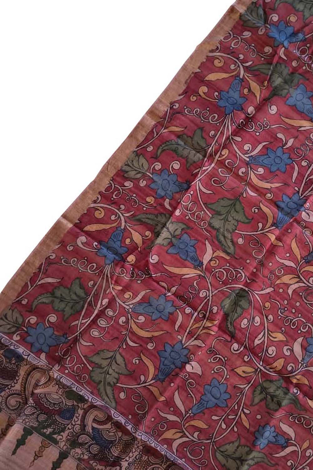 Multicolor Kalamkari Hand Painted Pure Tussar Silk Dupatta - Luxurion World