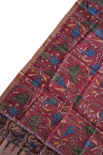 Multicolor Kalamkari Hand Painted Pure Tussar Silk Dupatta - Luxurion World