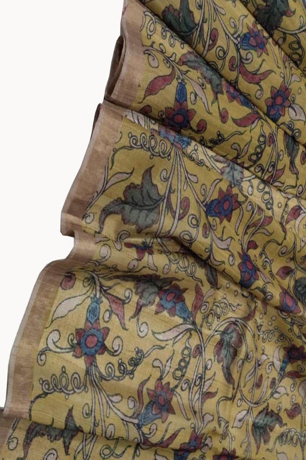 Stunning Yellow Pen Kalamkari Tussar Silk Dupatta: A Must-Have Accessory - Luxurion World