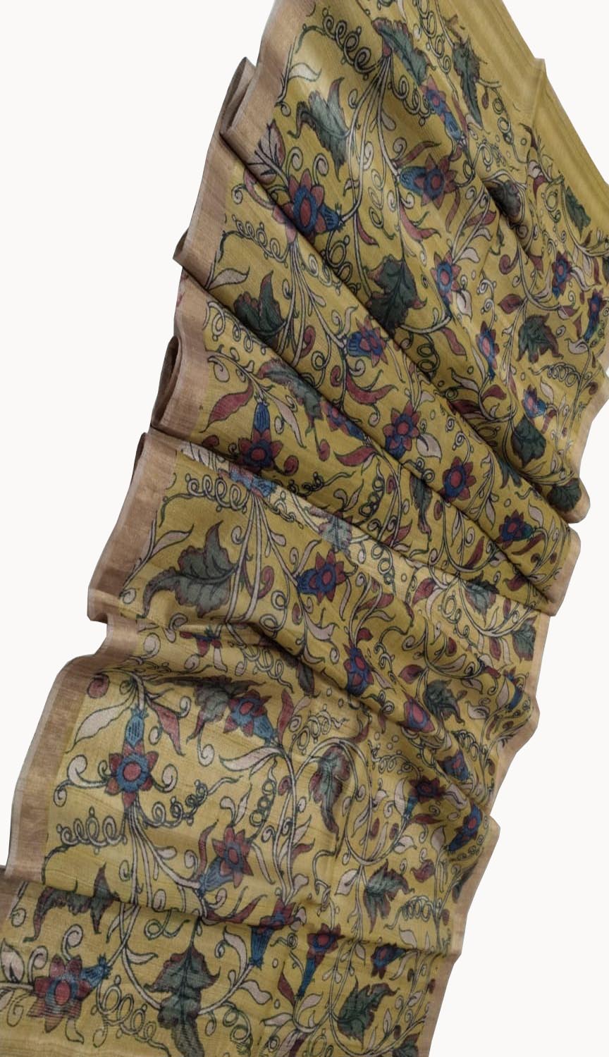 Stunning Yellow Pen Kalamkari Tussar Silk Dupatta: A Must-Have Accessory - Luxurion World