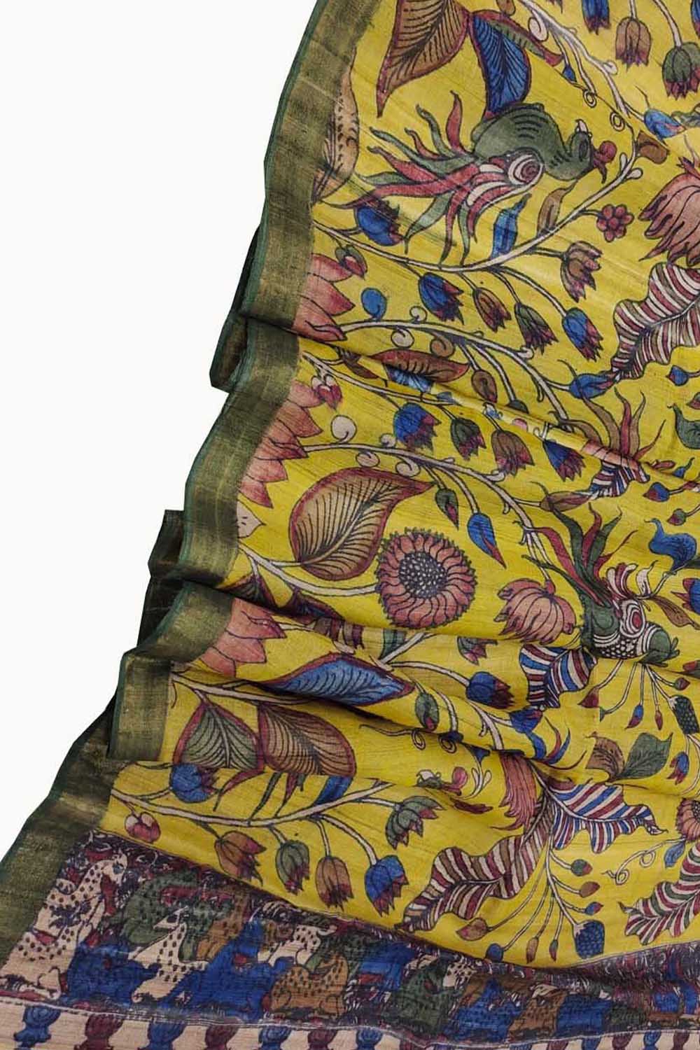 Stunning Yellow Pen Kalamkari Tussar Silk Dupatta: A Must-Have Accessory - Luxurion World