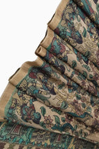 Pastel Pen Kalamkari Pure Tussar Silk Dupatta: Elegant and Ethereal - Luxurion World