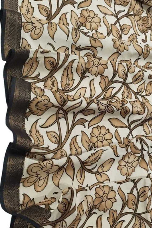 Pastel Kalamkari Hand Painted Cotton Dupatta - Luxurion World