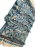 Pastel Blue Kalamkari Mangalgiri Cotton Hand Painted Dupatta - Luxurion World