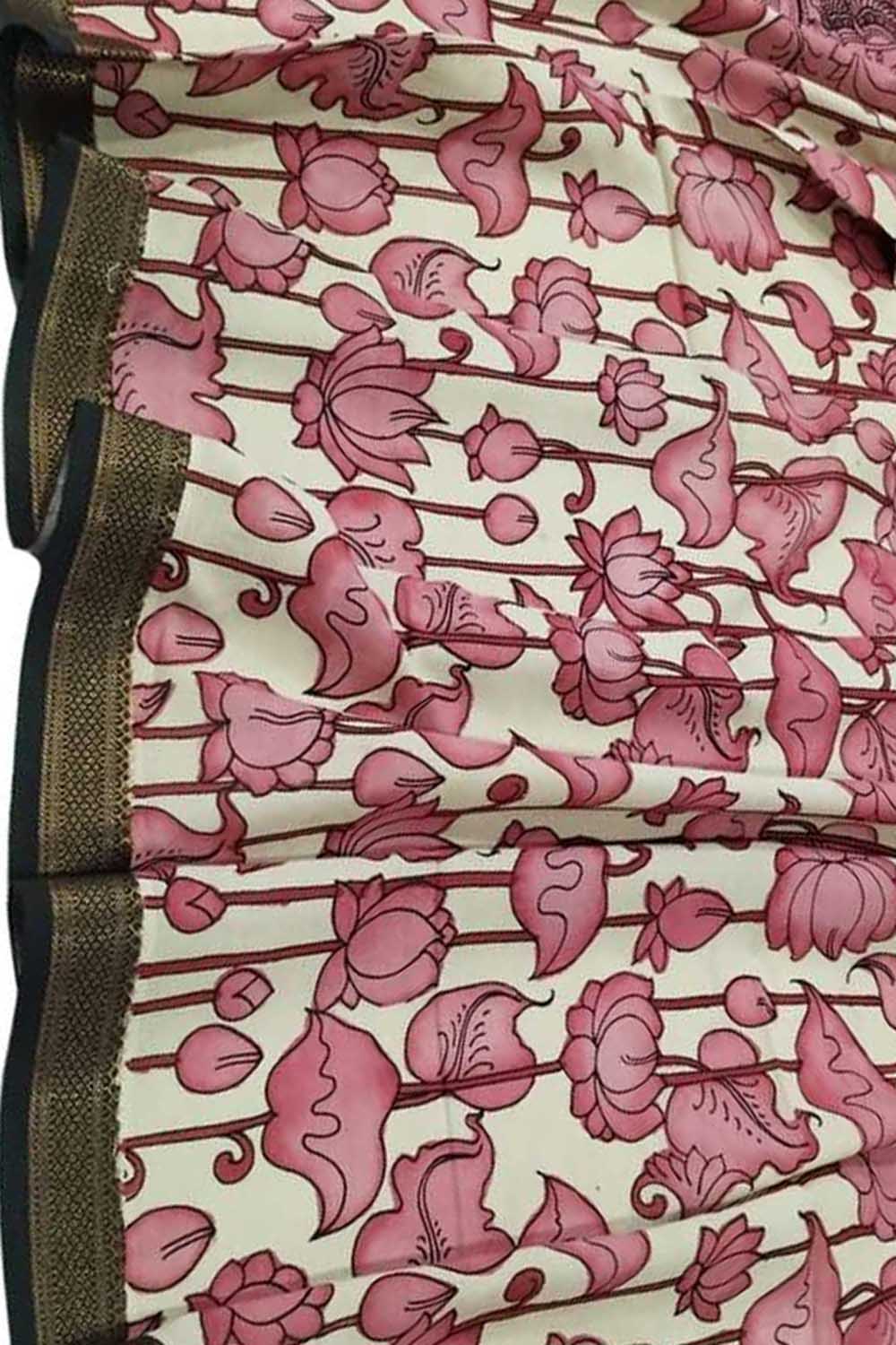 Pastel Pink Kalamkari Hand Painted Cotton Dupatta - Luxurion World