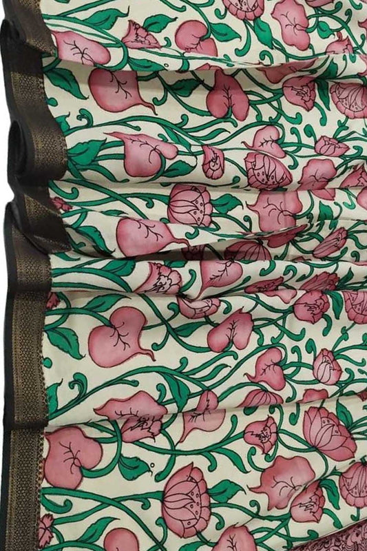 Pastel Kalamkari Hand Painted Cotton Dupatta - Luxurion World