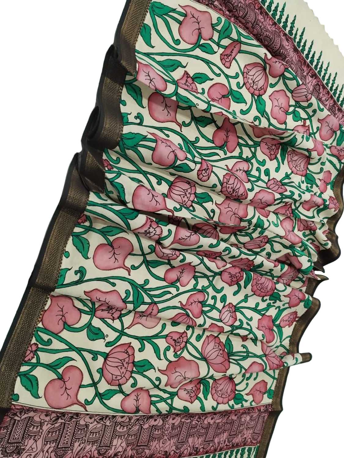 Pastel Kalamkari Hand Painted Cotton Dupatta - Luxurion World