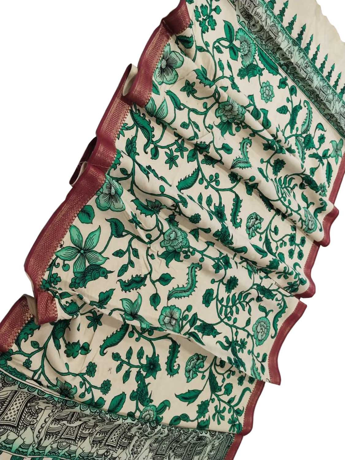 Pastel Green Kalamkari Pure Cotton Hand Painted Dupatta - Luxurion World