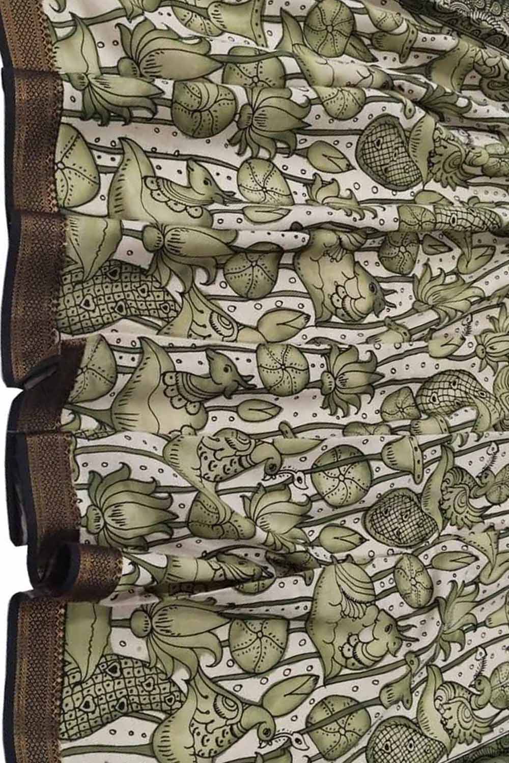 Pastel Green Kalamkari Pure Cotton Hand Painted Dupatta - Luxurion World