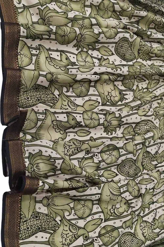 Pastel Green Kalamkari Pure Cotton Hand Painted Dupatta - Luxurion World