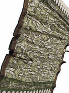 Pastel Green Kalamkari Pure Cotton Hand Painted Dupatta - Luxurion World