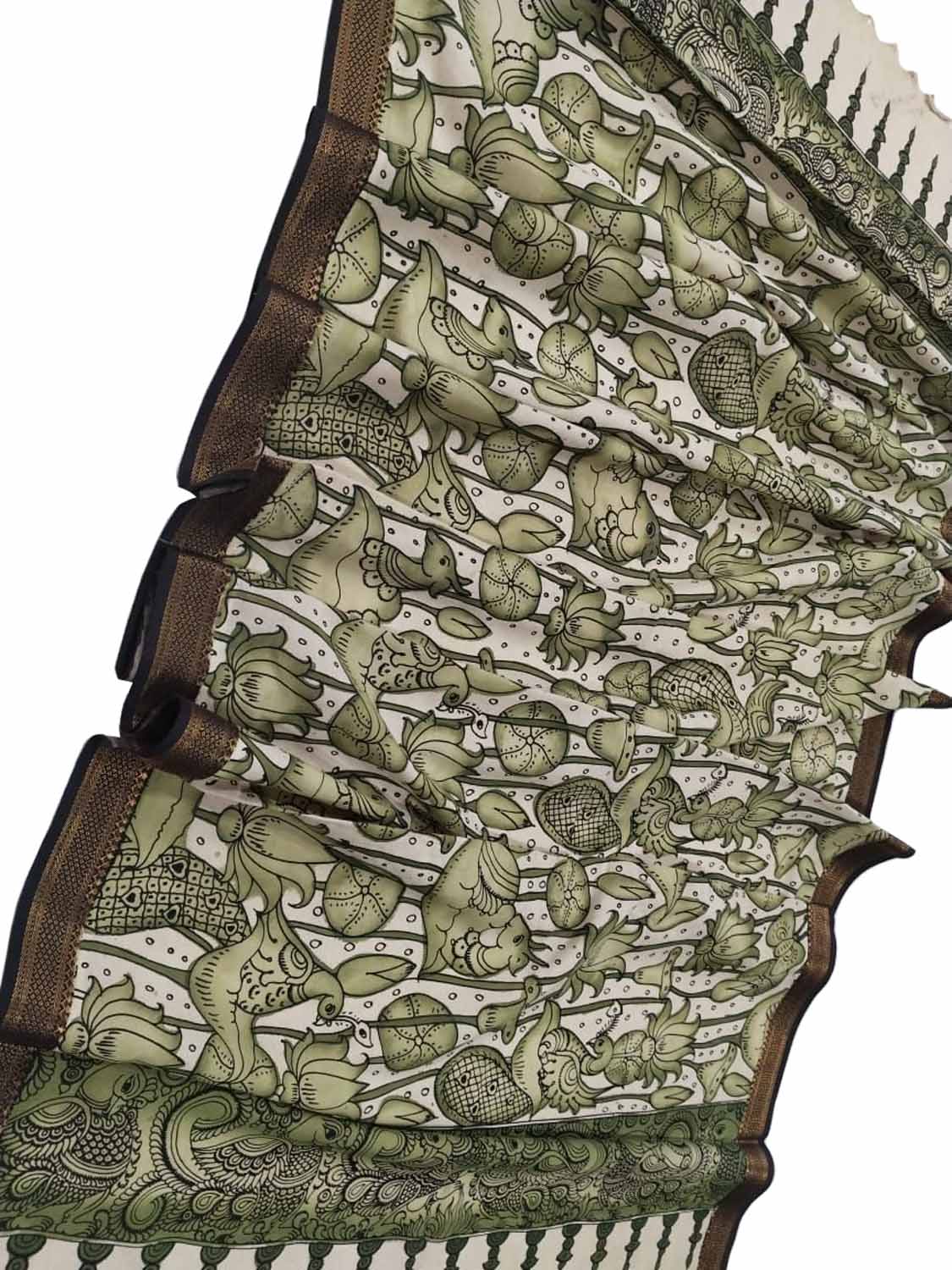 Pastel Green Kalamkari Pure Cotton Hand Painted Dupatta - Luxurion World