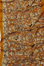 Orange Kalamkari Hand Painted Mangalagiri Silk Dupatta - Luxurion World