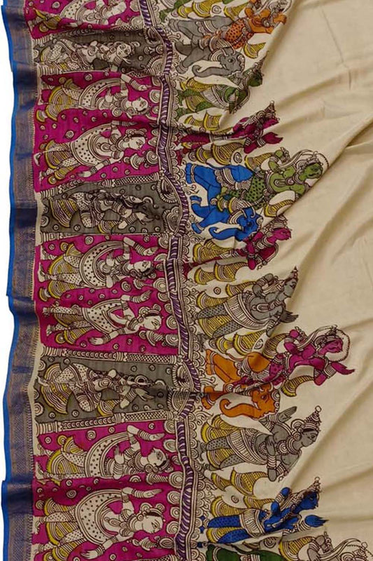 Multicolor Kalamkari Hand Painted Mangalagiri Silk Dupatta