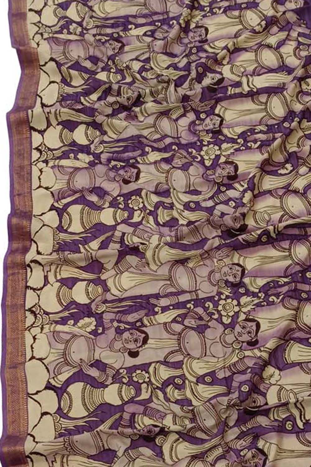 Purple Kalamkari Hand Painted Mangalagiri Silk Dupatta - Luxurion World
