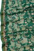 Green Kalamkari Hand Painted Mangalagiri Silk Dupatta - Luxurion World