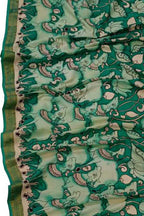 Green Kalamkari Hand Painted Mangalagiri Silk Dupatta - Luxurion World