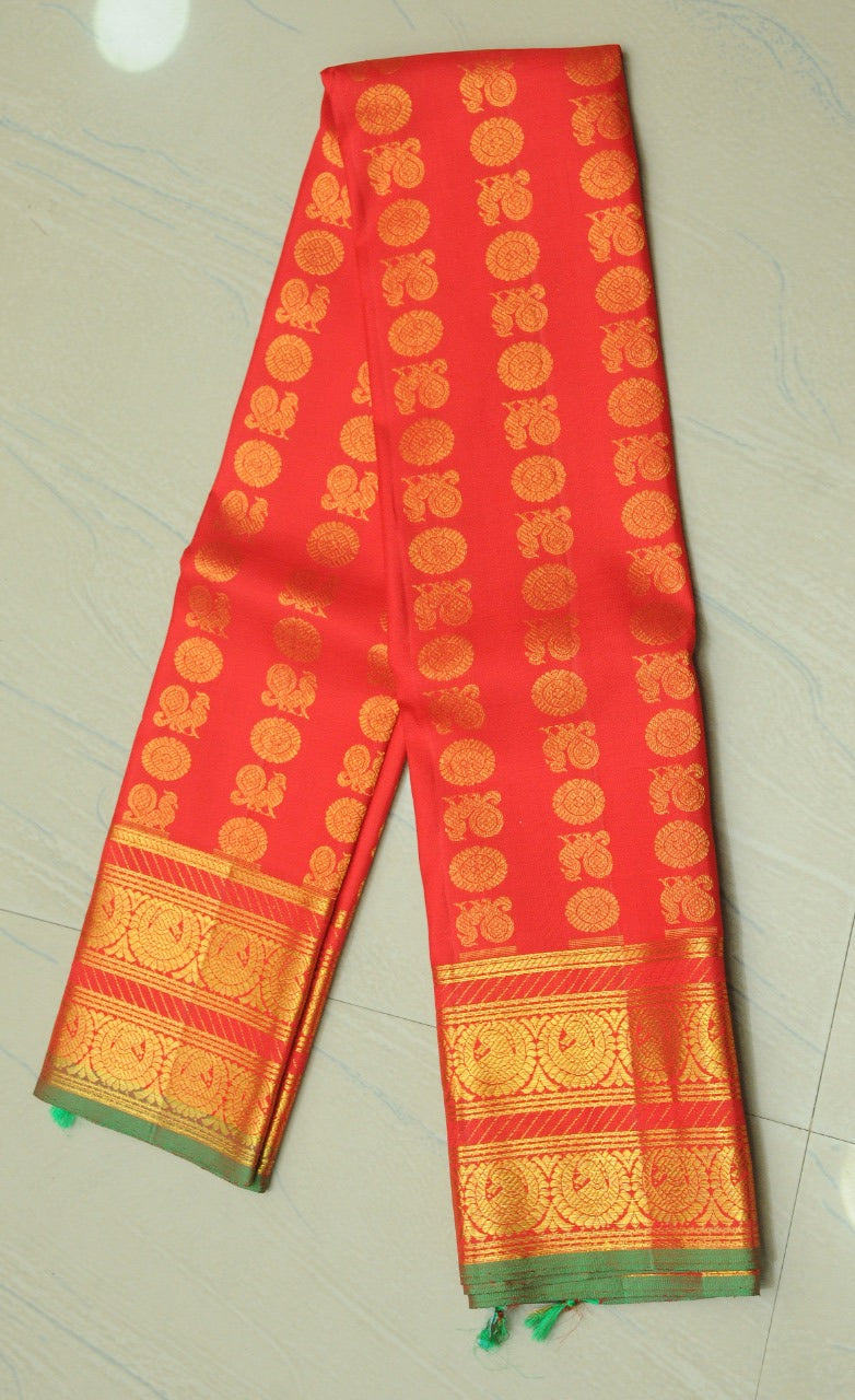 Red Handloom Kanjeevaram Pure Silk Dupatta - Luxurion World