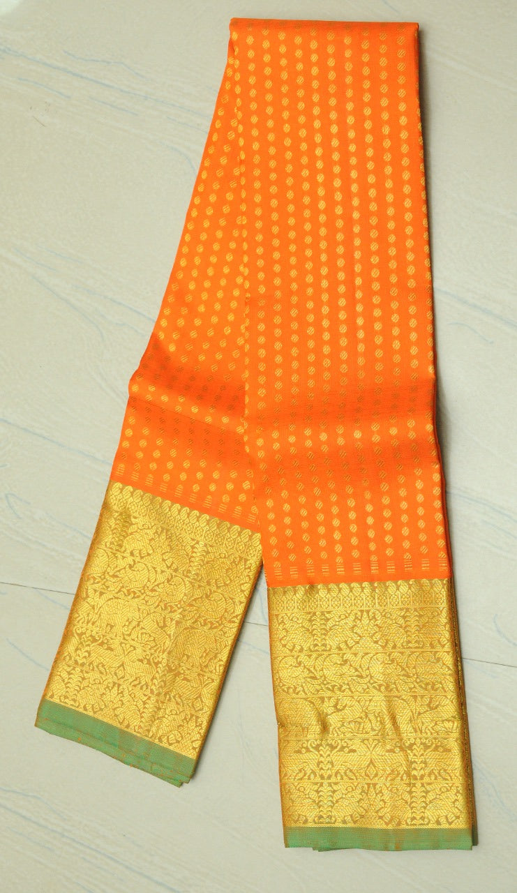 Orange Handloom Kanjeevaram Pure Silk Dupatta - Luxurion World