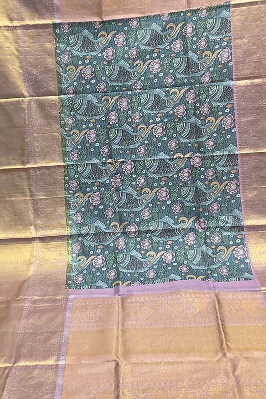 Multicolor Digital Printed Pure Silk Kanjeevaram Border Dupatta - Luxurion World