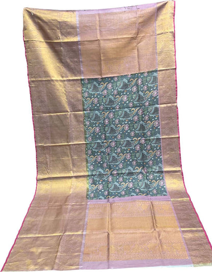 Multicolor Digital Printed Pure Silk Kanjeevaram Border Dupatta - Luxurion World