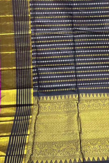 Stunning Black & Golden Kanjeevaram Pure Silk Dupatta - Handloom Crafted