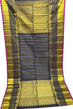 Stunning Black & Golden Kanjeevaram Pure Silk Dupatta - Handloom Crafted - Luxurion World