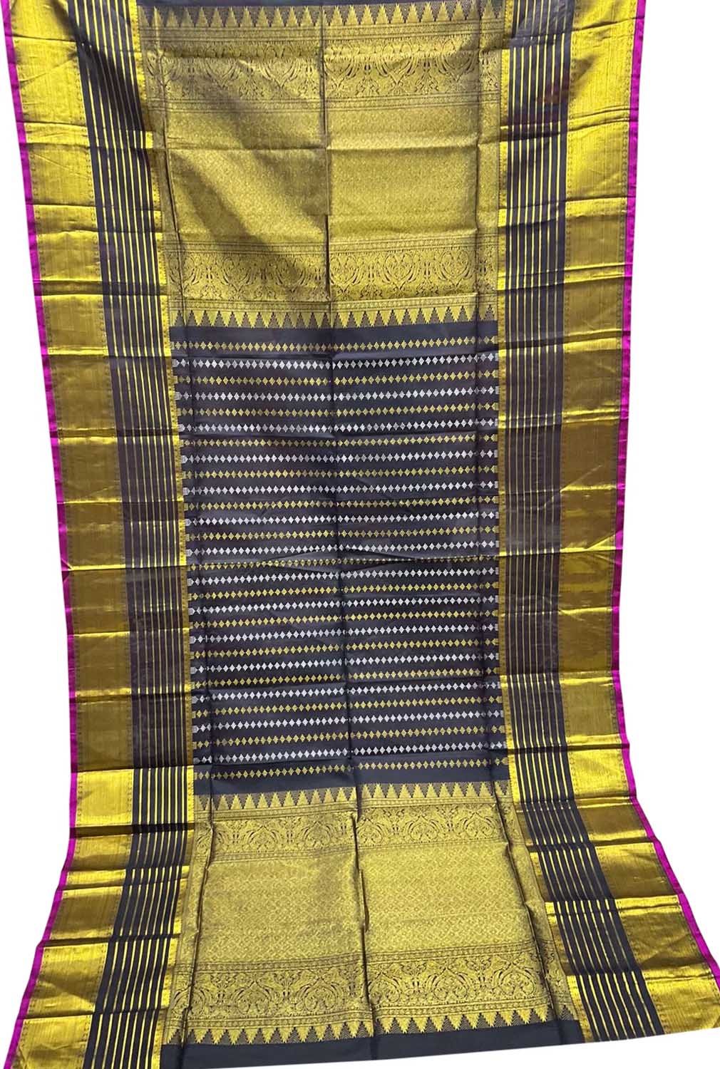 Stunning Black & Golden Kanjeevaram Pure Silk Dupatta - Handloom Crafted - Luxurion World