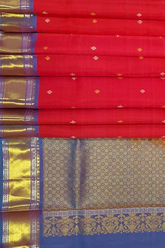 Red Kanjeevaram Handloom Pure Silk Dupatta - Luxurion World
