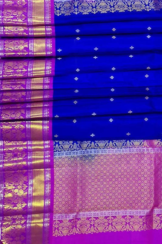 Blue Kanjeevaram Handloom Pure Silk Dupatta - Luxurion World