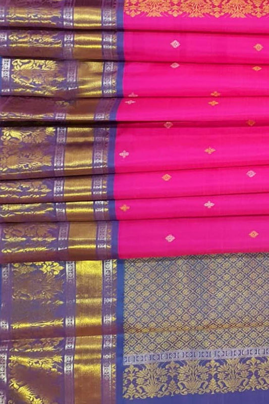 Pink Kanjeevaram Handloom Pure Silk Dupatta - Luxurion World