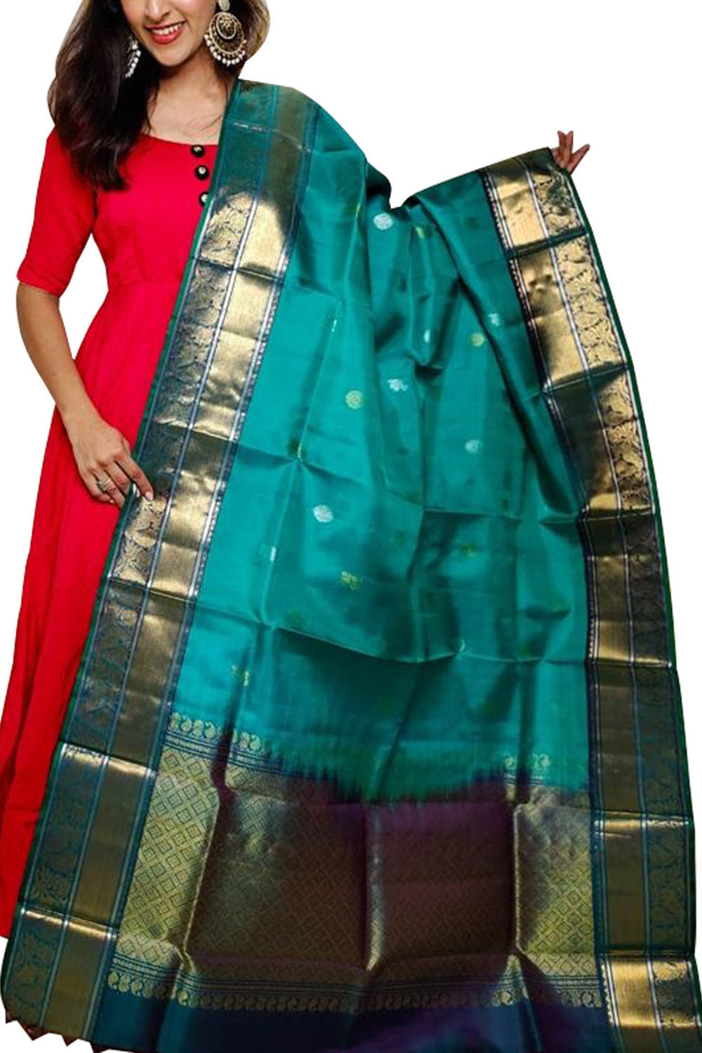 Blue Kanjeevaram Handloom Pure Silk Dupatta - Luxurion World
