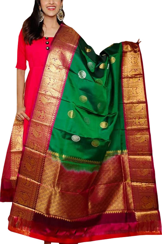 Green Kanjeevaram Handloom Pure Silk Dupatta - Luxurion World