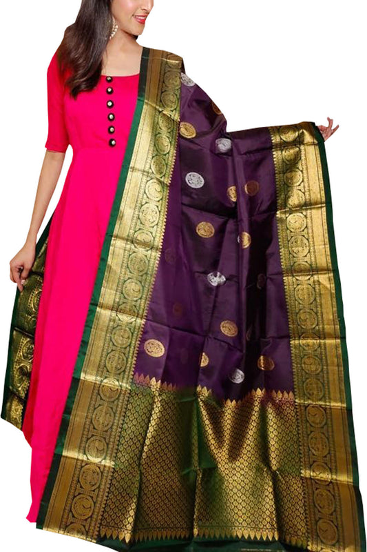 Purple Kanjeevaram Handloom Pure Silk Dupatta - Luxurion World