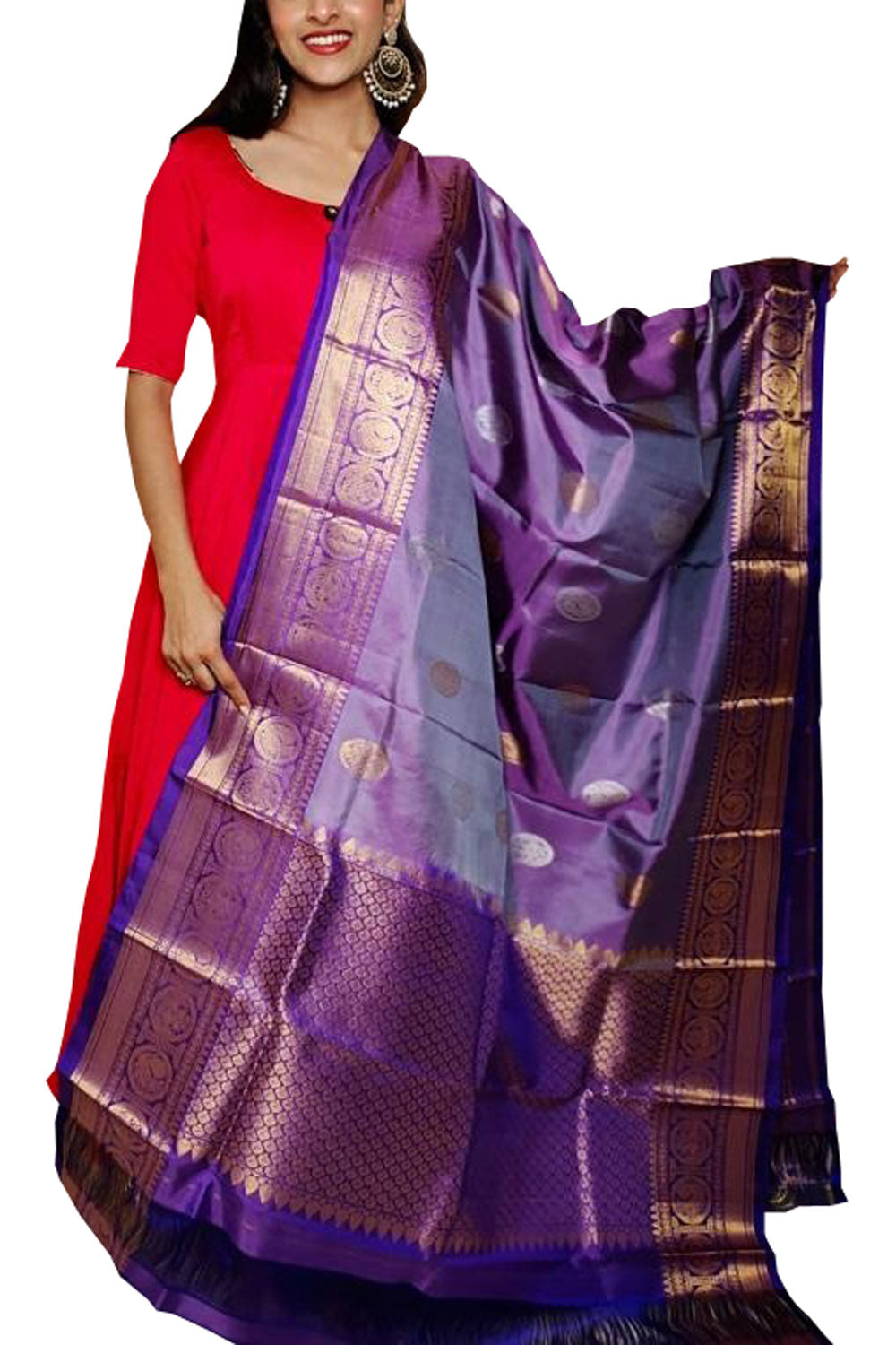 Purple Kanjeevaram Handloom Pure Silk Dupatta