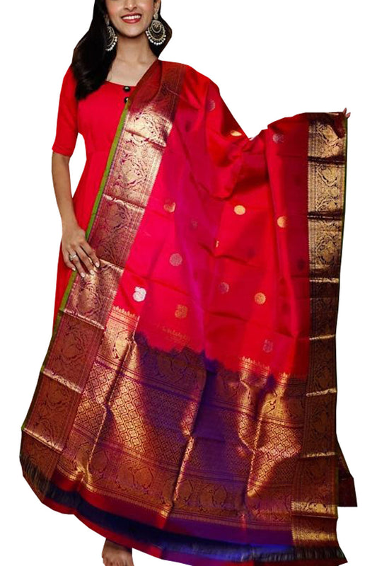 Pink Kanjeevaram Handloom Pure Silk Dupatta - Luxurion World