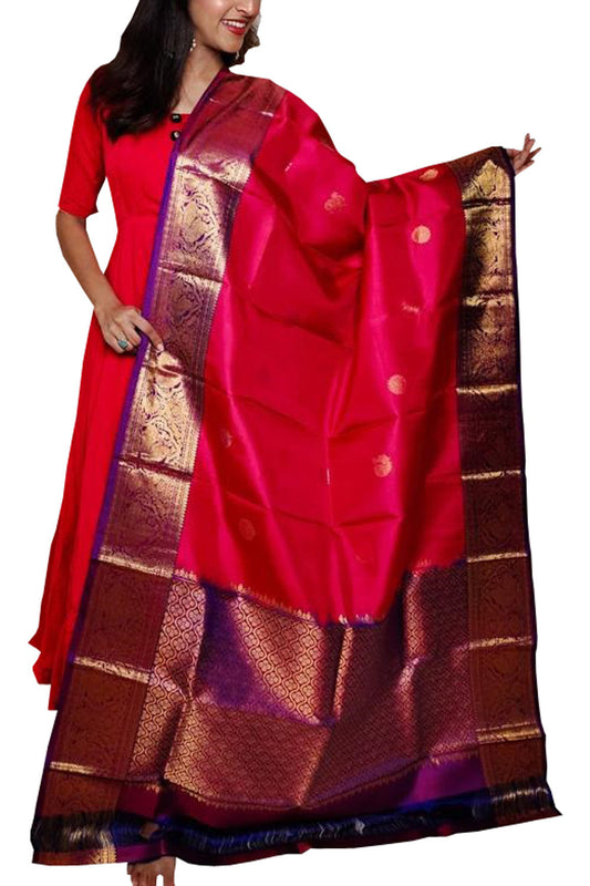 Pink Kanjeevaram Handloom Pure Silk Dupatta - Luxurion World