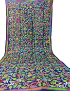 Blue Hand Embroidered Kantha Bangalore Silk Dupatta - Luxurion World