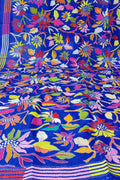 Blue Hand Embroidered Kantha Bangalore Silk Dupatta - Luxurion World