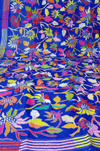 Blue Hand Embroidered Kantha Bangalore Silk Dupatta - Luxurion World