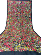 Black Hand Embroidered Kantha Bangalore Silk Dupatta - Luxurion World