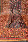 Black Hand Embroidered Kantha Bangalore Silk Dupatta - Luxurion World