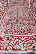 Maroon Hand Embroidered Kantha Bangalore Silk Dupatta - Luxurion World