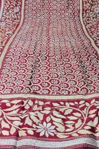 Maroon Hand Embroidered Kantha Bangalore Silk Dupatta - Luxurion World