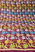 Maroon Hand Embroidered Kantha Bangalore Silk Dupatta - Luxurion World