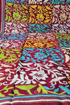 Maroon Hand Embroidered Kantha Bangalore Silk Dupatta - Luxurion World
