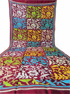 Maroon Hand Embroidered Kantha Bangalore Silk Dupatta - Luxurion World