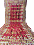 Maroon Hand Embroidered Kantha Bangalore Silk Dupatta - Luxurion World