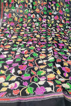 Black Hand Embroidered Kantha Bangalore Silk Dupatta - Luxurion World